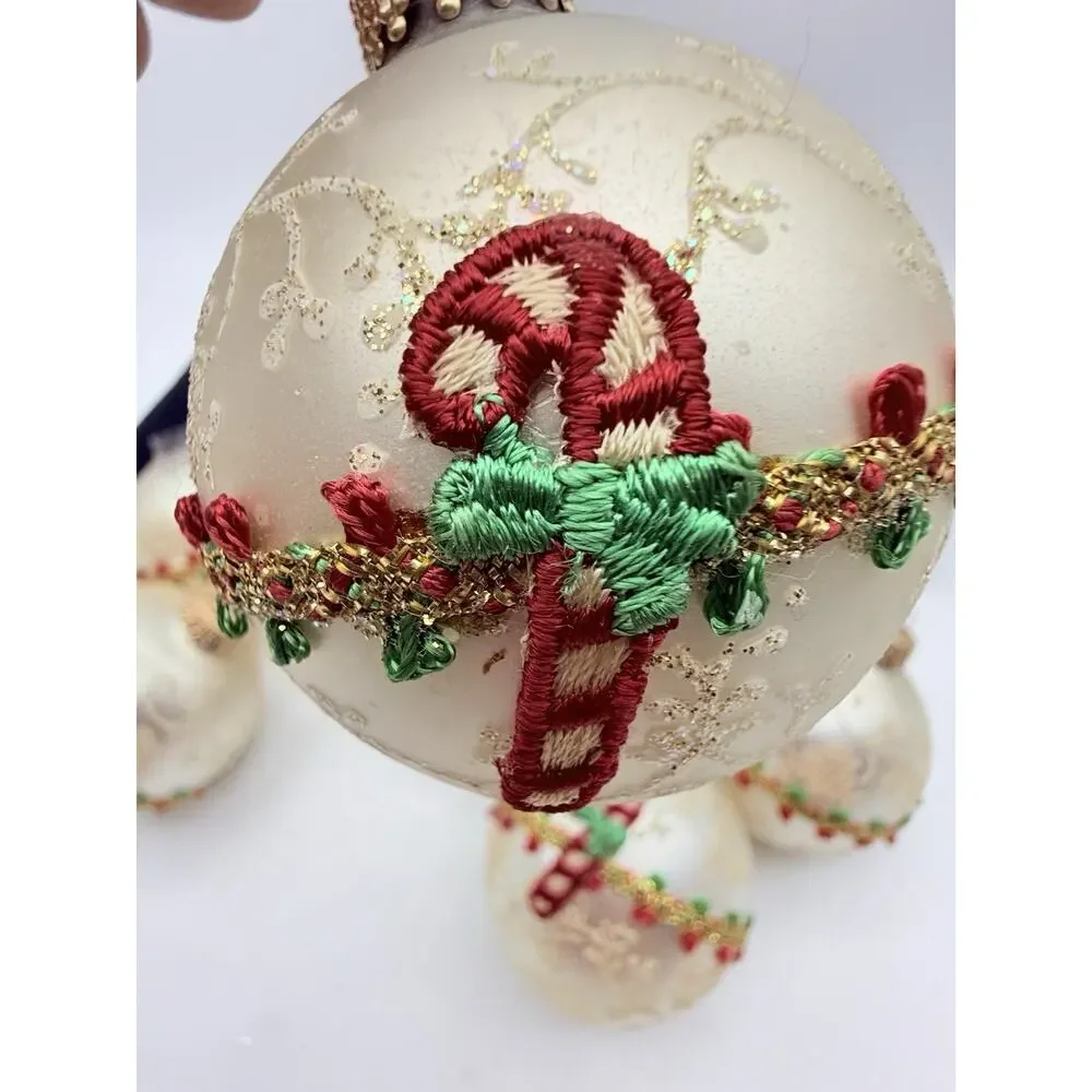 Vintage Christmas by Krebs Brocade & Candy Cane Ornaments Set of 8
